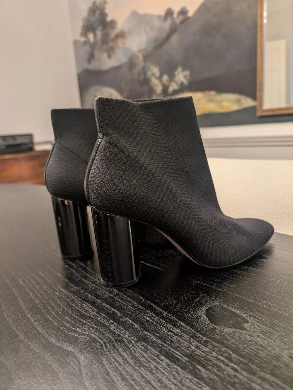 Women's Black Stretch Ankle Boots with Block Heel